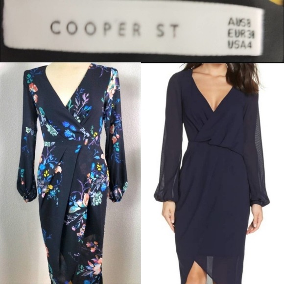 COOPER ST GINGER FLORAL ASYMMETRICAL FAUX WRAPPED DRESS SZ 4 - Picture 1 of 12